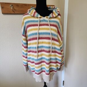Anthropologie Oliver by Escio Striped Fuzzy Multicolor Hooded Sweatshirt